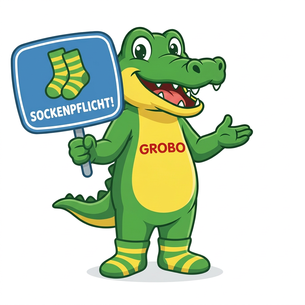 Firefly_GeminiFlash_das krokodil soll darauf hinweisen das sockenpflicht herrscht. es soll kindlich darge 9873