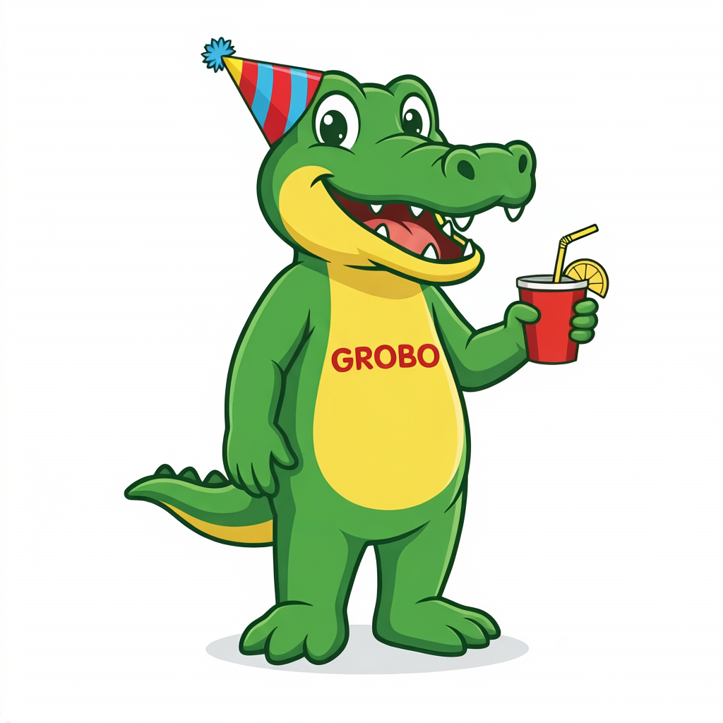 Firefly_das krokodil soll einen geburtstagshut aufhaben und ein getränk in der hand halten. e 80871